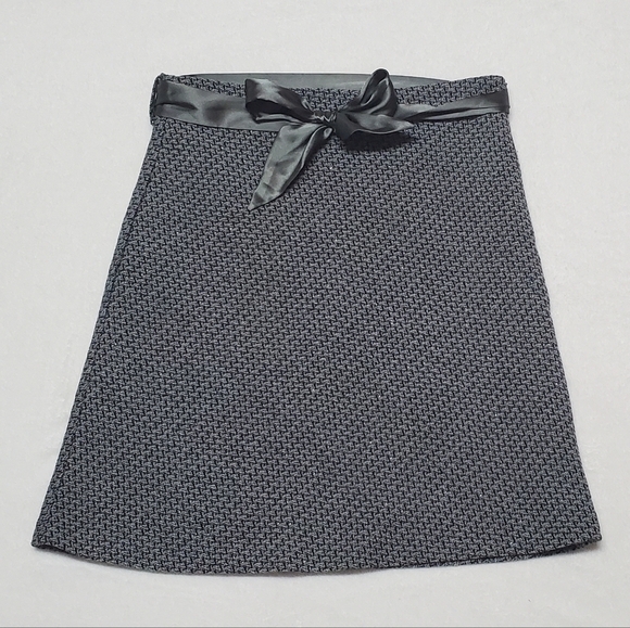 Vintage Old Navy Low Waist Grey Wool Metallic Tweed Satin Tie-Waist Midi Skirt 8 - Picture 4 of 12